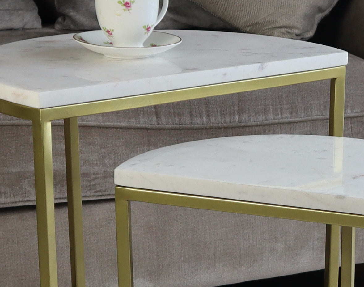 Luxore Demi-Lune Nid de 2 Tables, Marbre Blanc 