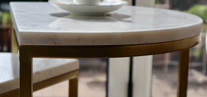 Luxore Demi-Lune Nid de 2 Tables, Marbre Blanc 