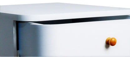 Table de chevet bicolore Gina, style moderne du milieu du siècle, blanche 