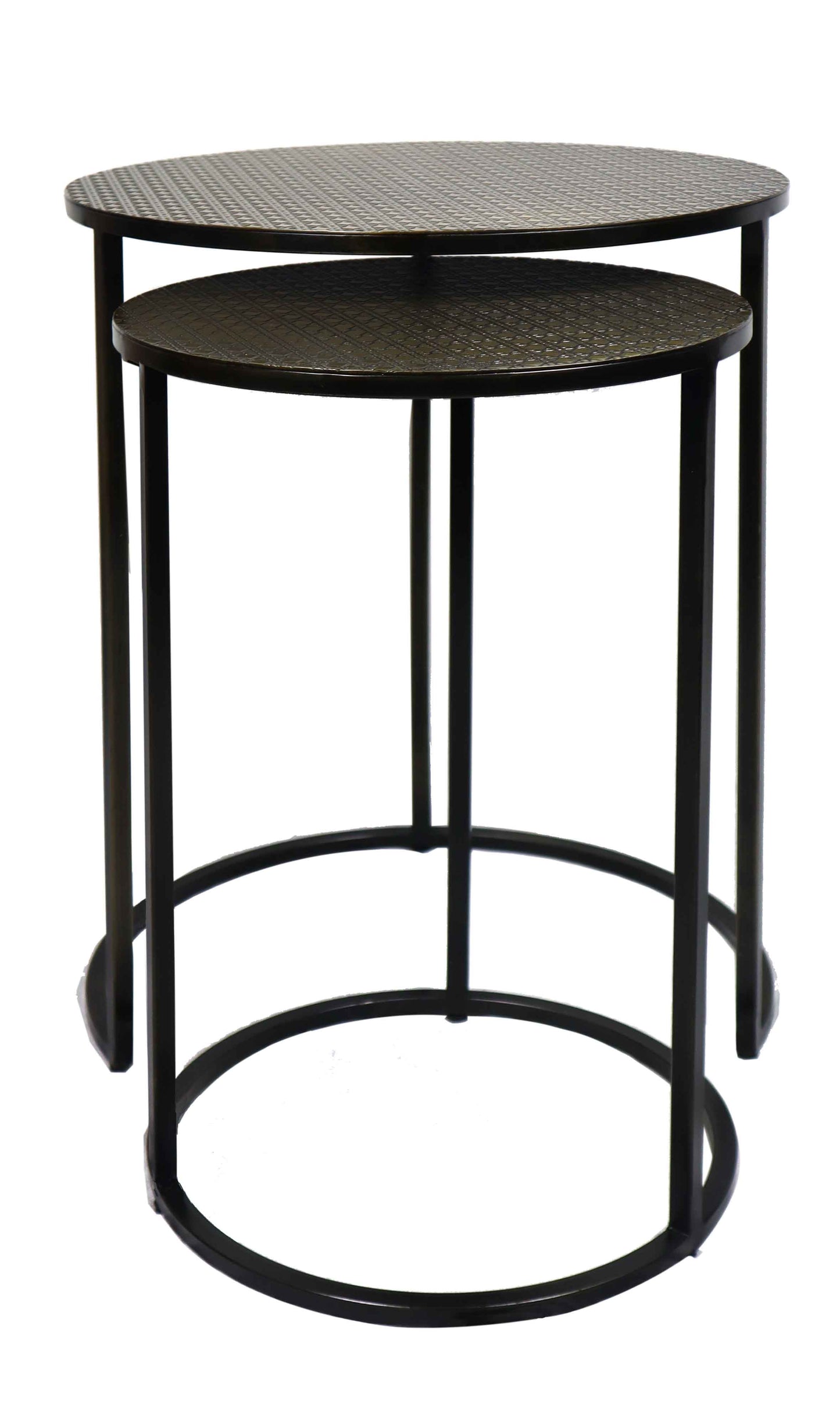 Ensemble de 2 tables gigognes Hiba, plateau à motif nid d'abeille, laiton antique