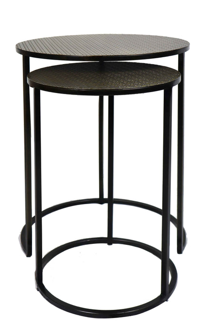 Ensemble de 2 tables gigognes Hiba, plateau à motif nid d'abeille, laiton antique