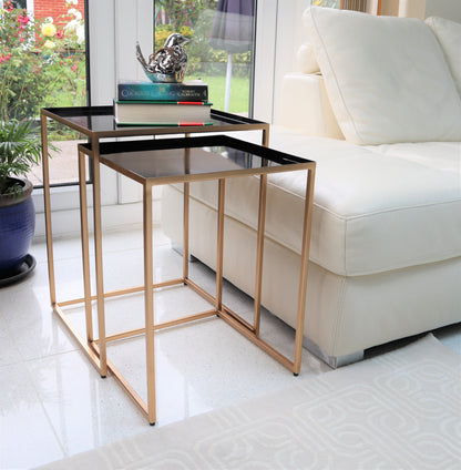 Ensemble de 2 tables gigognes en métal Myla, or/noir 