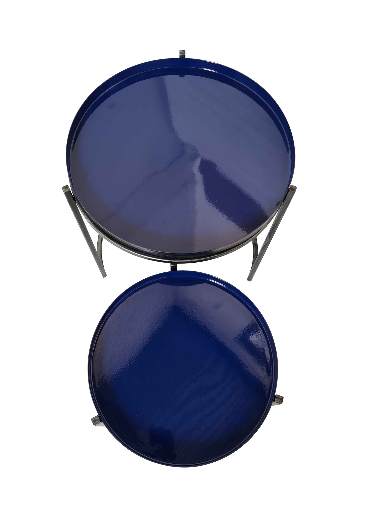 Ensemble de 2 tables gigognes Hannah avec plateau rond en métal, gris/bleu