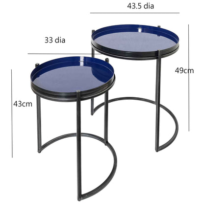 Ensemble de 2 tables gigognes Hannah avec plateau rond en métal, gris/bleu