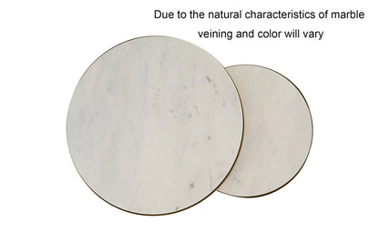 Ensemble de 2 tables gigognes rondes Monti Marble blanches avec pieds en métal doré 