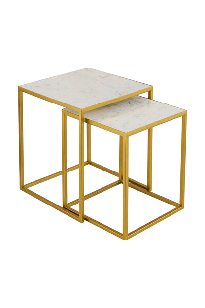 Ensemble de 2 tables gigognes Marche Marble blanches avec pieds en métal doré 