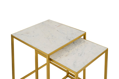 Ensemble de 2 tables gigognes Marche Marble blanches avec pieds en métal doré 