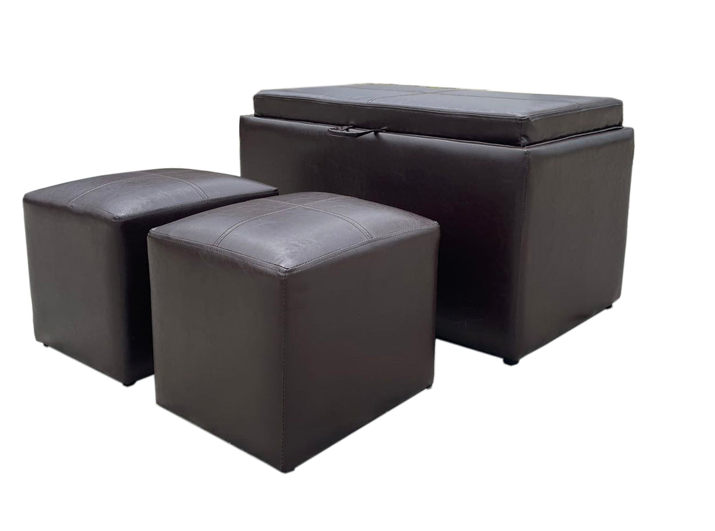 Banc de rangement Carey avec 2 poufs latéraux, marron 