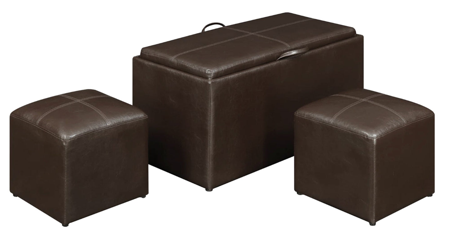 Banc de rangement Carey avec 2 poufs latéraux, marron 