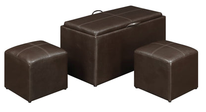 Banc de rangement Carey avec 2 poufs latéraux, marron 