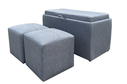 Banc de rangement Carey avec 2 poufs latéraux, gris 