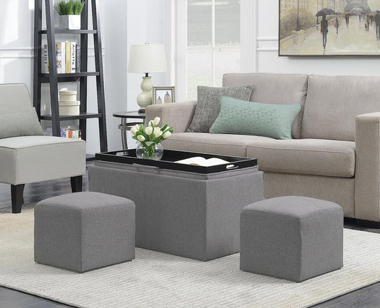 Banc de rangement Carey avec 2 poufs latéraux, gris 