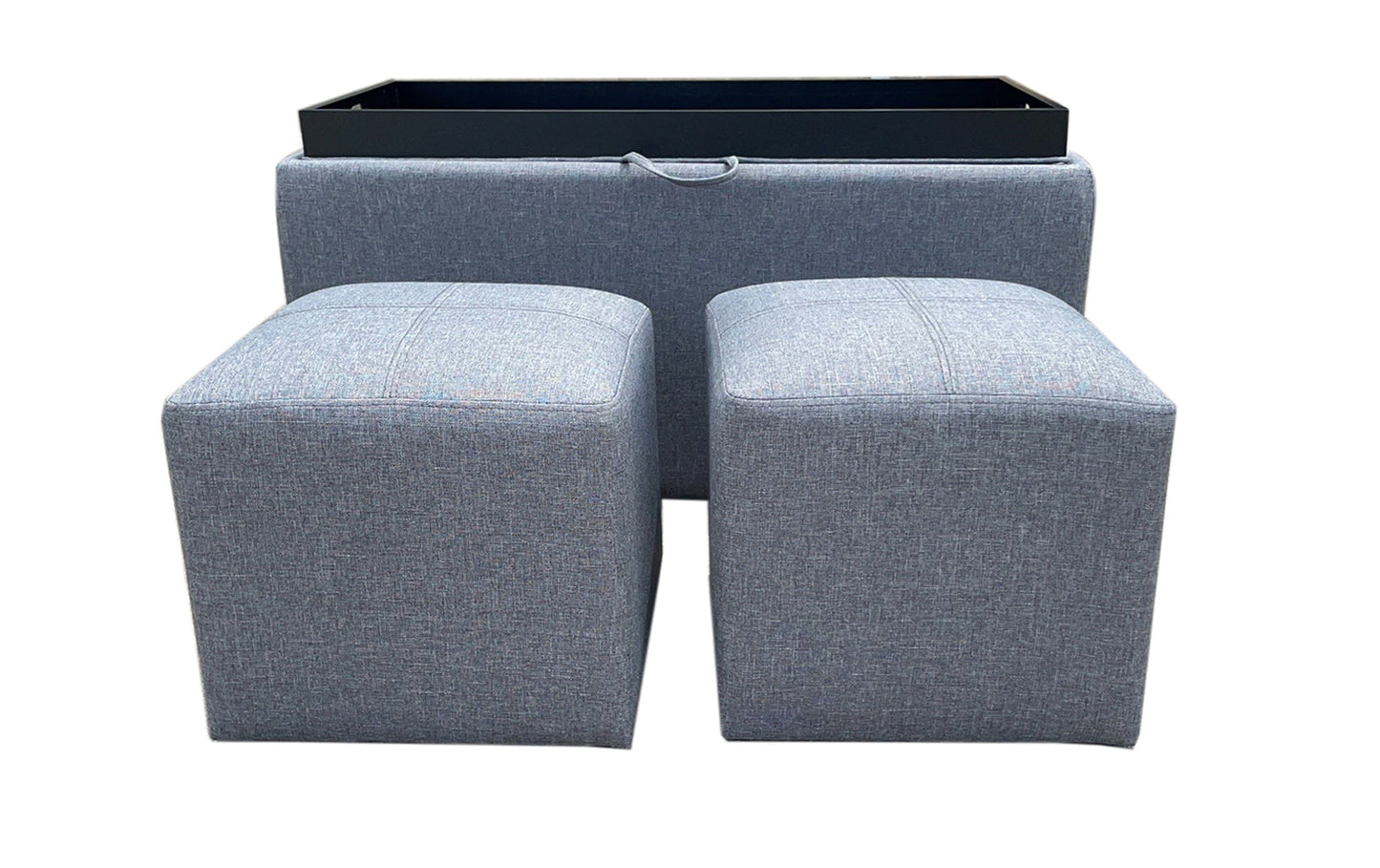 Banc de rangement Carey avec 2 poufs latéraux, gris 