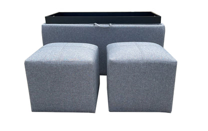 Banc de rangement Carey avec 2 poufs latéraux, gris 