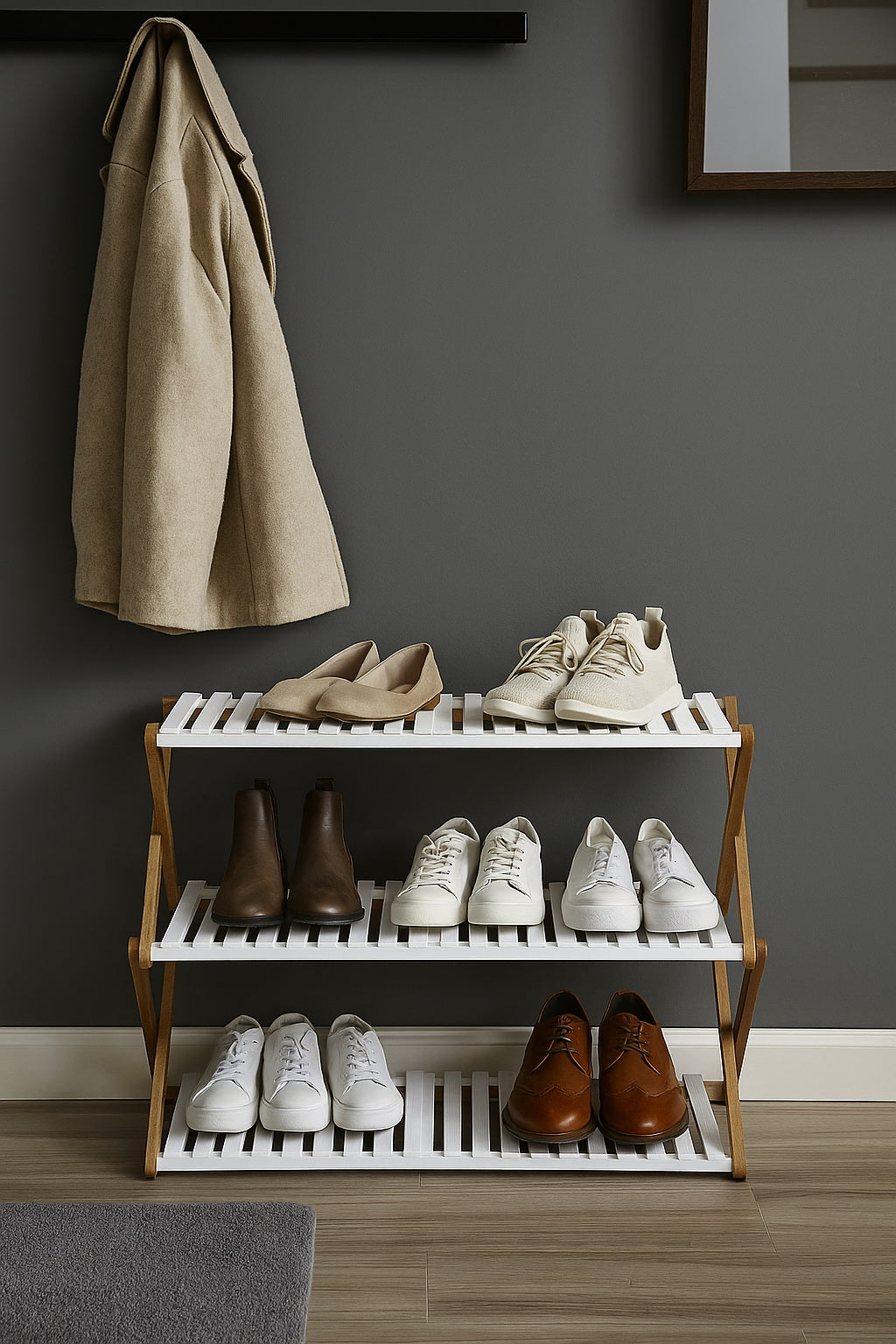 Étagère à chaussures pliable en bambou à 3 niveaux 