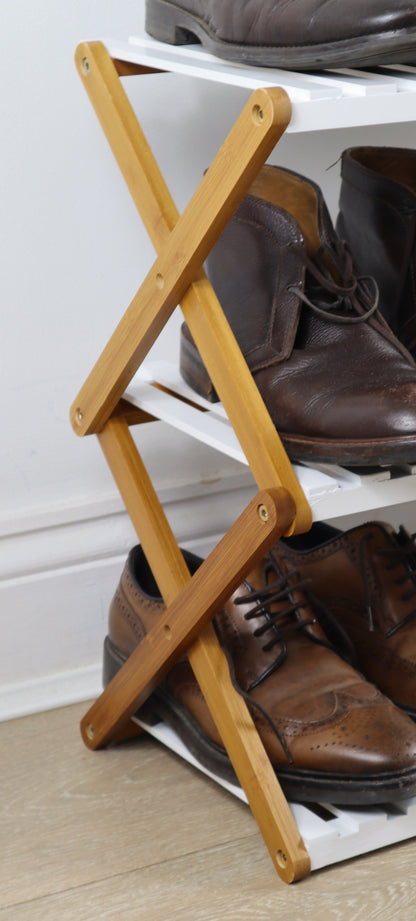 Étagère à chaussures pliable en bambou à 3 niveaux 