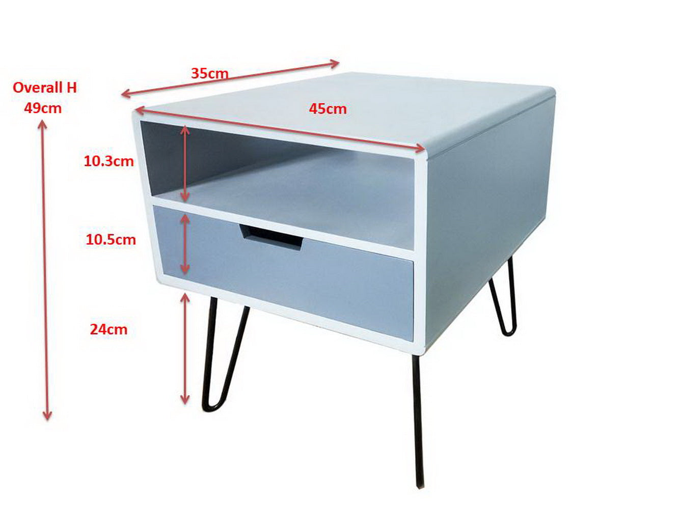 Table d'appoint Viola à pieds épingle avec tiroir, grise 