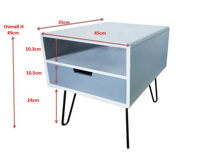 Table d'appoint Viola à pieds épingle avec tiroir, grise 