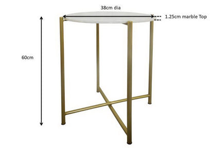 Table d'appoint ronde Naomi en marbre blanc, pieds dorés