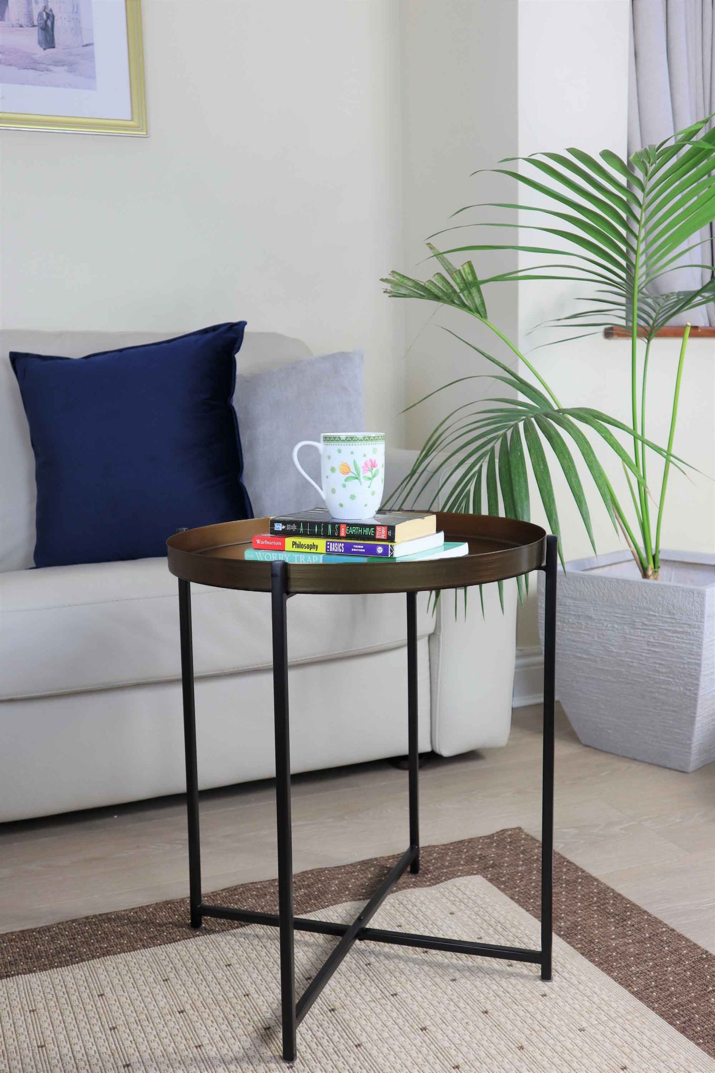 Table d'appoint ronde pliable en métal Cassia, bronze