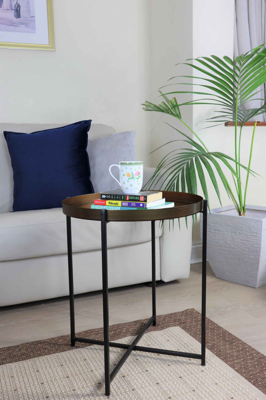 Table d'appoint ronde pliable en métal Cassia, bronze