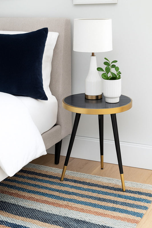 Table d'appoint ronde en marbre noir Gallieni 