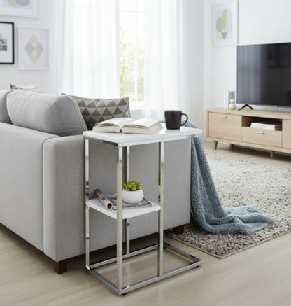 Table d'appoint Bellini en forme de C avec étagère - Blanche 