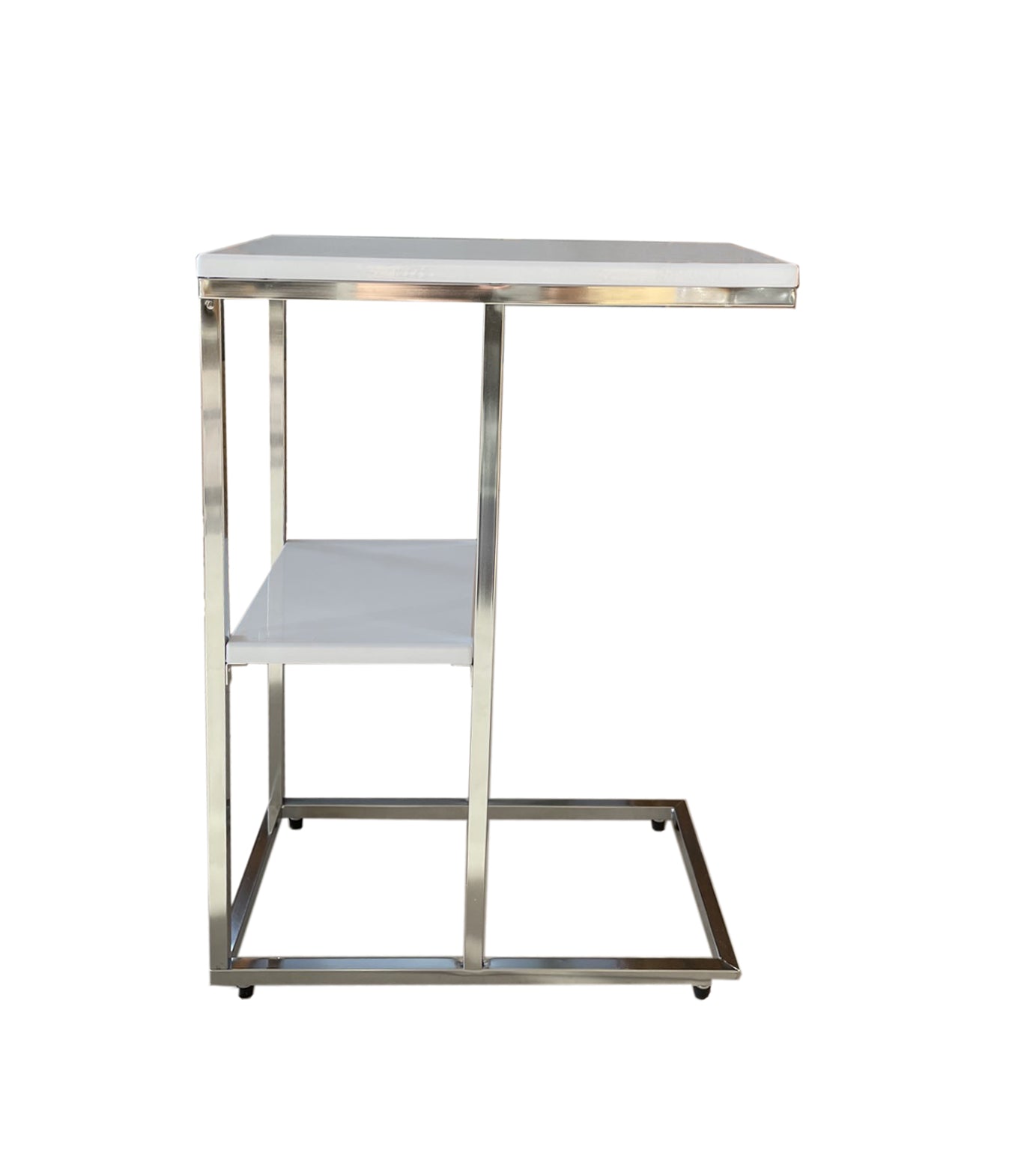 Table d'appoint Bellini en forme de C avec étagère - Blanche 