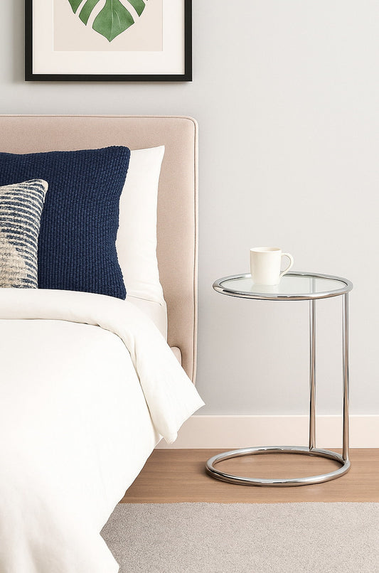 Table d'appoint ronde Mia, chromée/transparente 