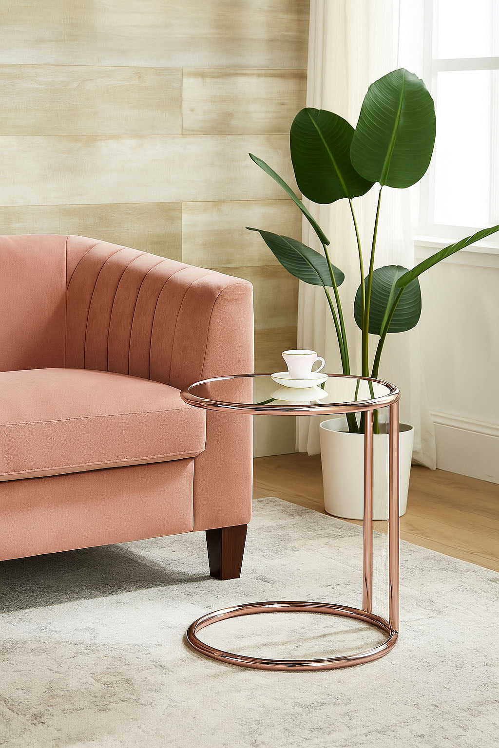 Table d'appoint ronde Mia, cuivre/miroir 