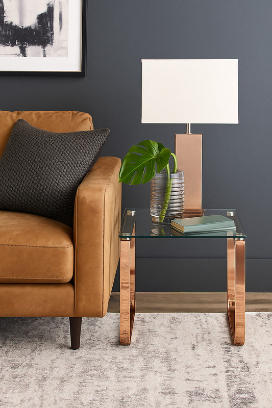 Table d'appoint rectangulaire Sloane, transparente/cuivrée 
