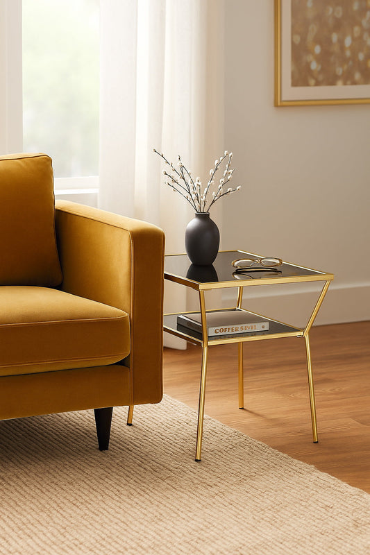 Table d'appoint en verre Fusion (50 x 50 x 50 cm, laiton/noir) 