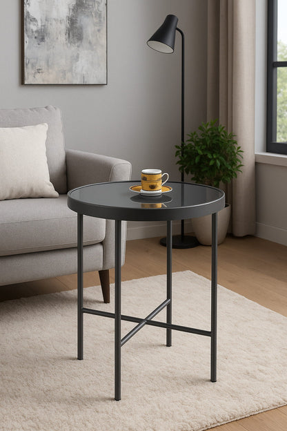 Table d'appoint/de chevet ronde en verre Fino (42,5 cm de diamètre x 46 cm, miroir anthracite/gris)