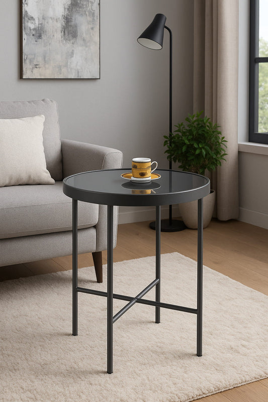 Table d'appoint/de chevet ronde en verre Fino (42,5 cm de diamètre x 46 cm, miroir anthracite/gris)