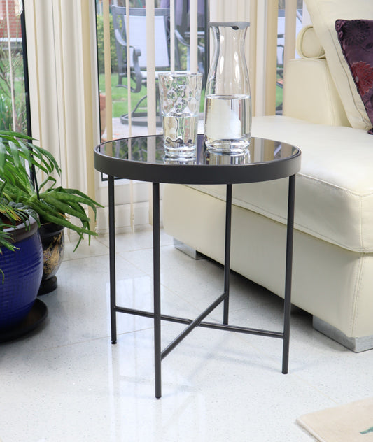 Table d'appoint/de chevet ronde en verre Fino (42,5 cm de diamètre x 46 cm, miroir anthracite/gris)