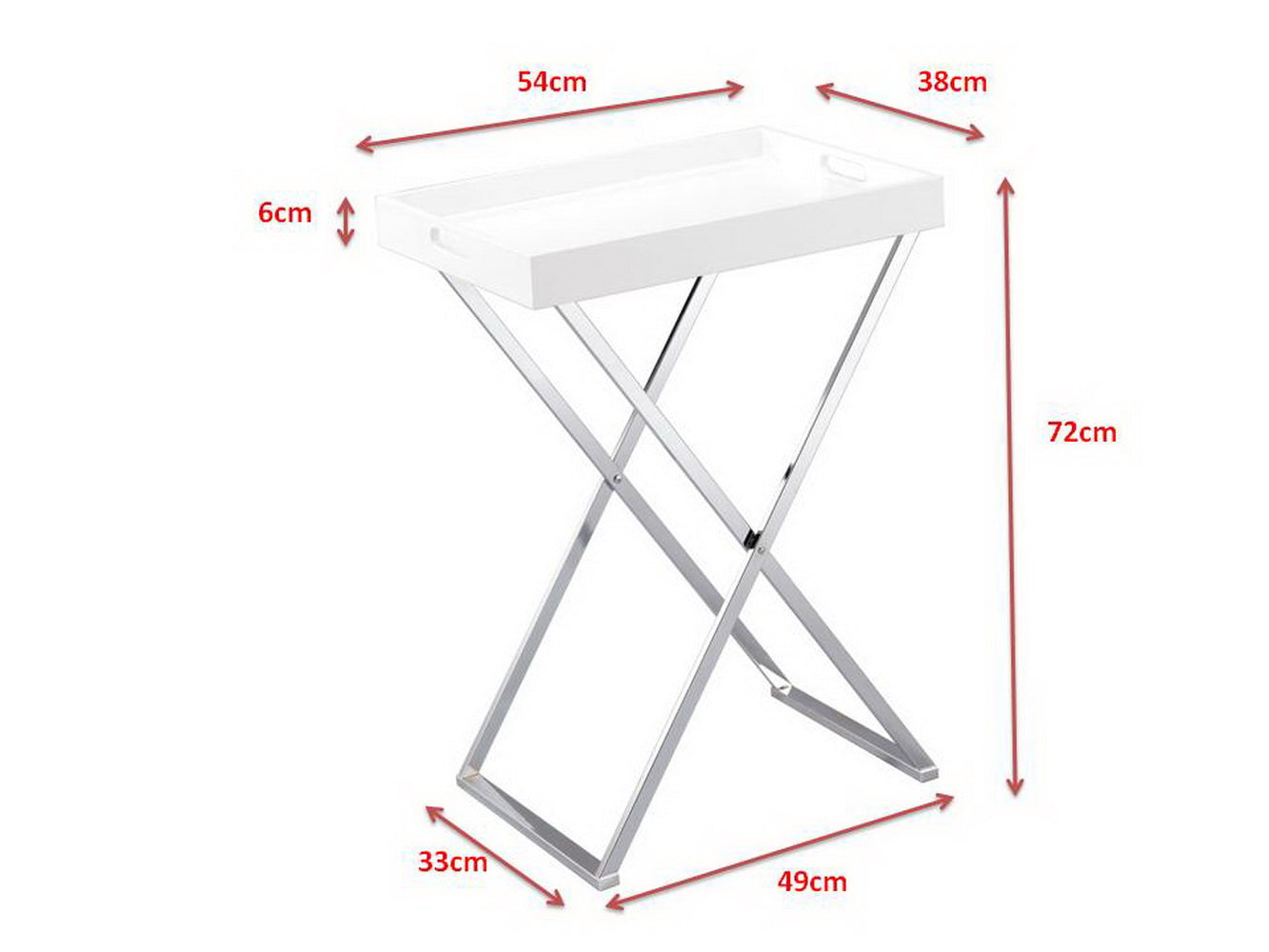 Table de majordome/plateau de service pliable et détachable Hopkins, style hôtel, blanc/argent 