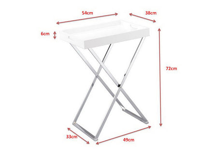 Table de majordome/plateau de service pliable et détachable Hopkins, style hôtel, blanc/argent 