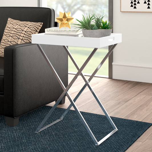 Table de majordome/plateau de service pliable et détachable Hopkins, style hôtel, blanc/argent 