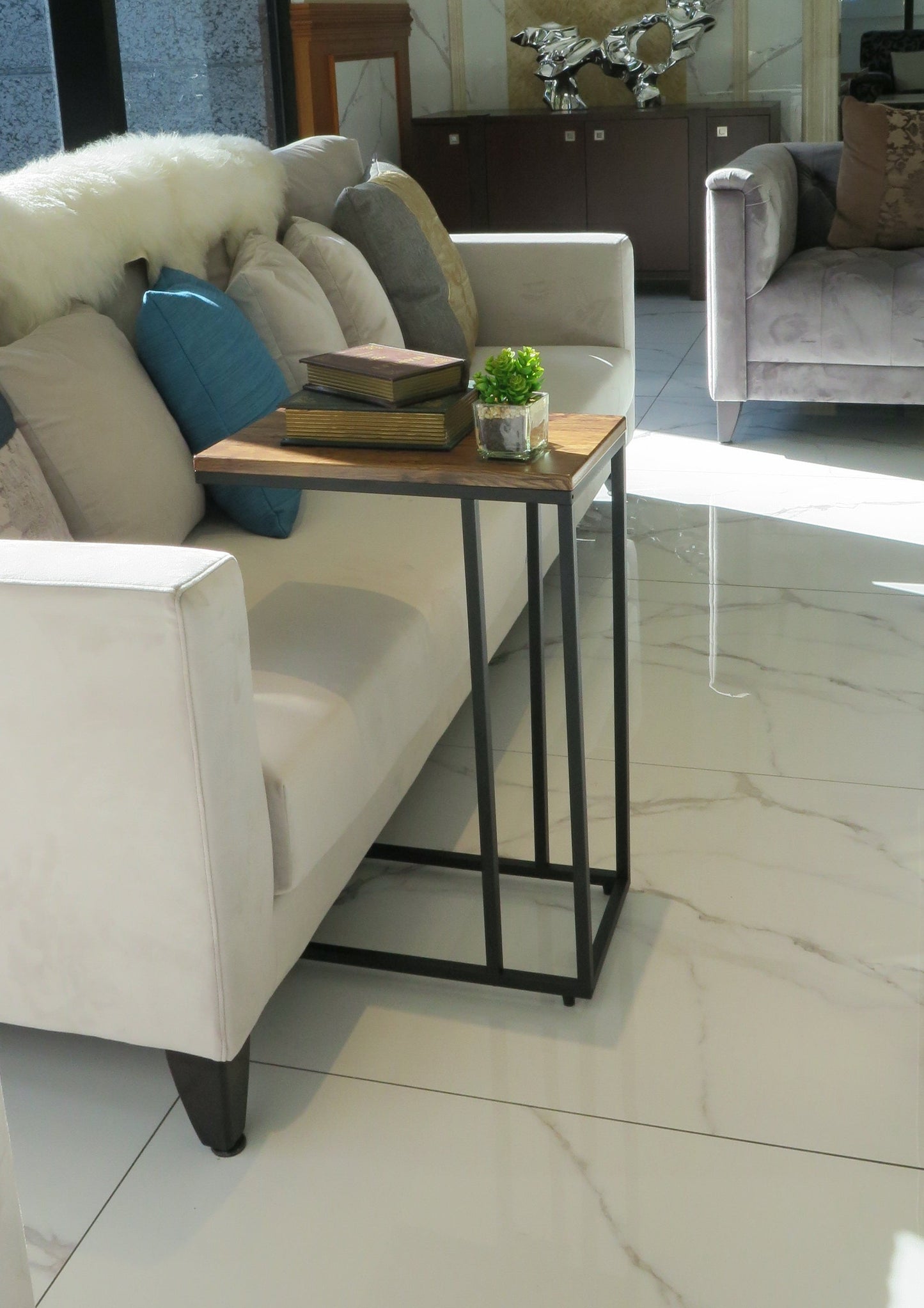 Table d'appoint Bellini en forme de C / Table de canapé (Vintage / Noir) 