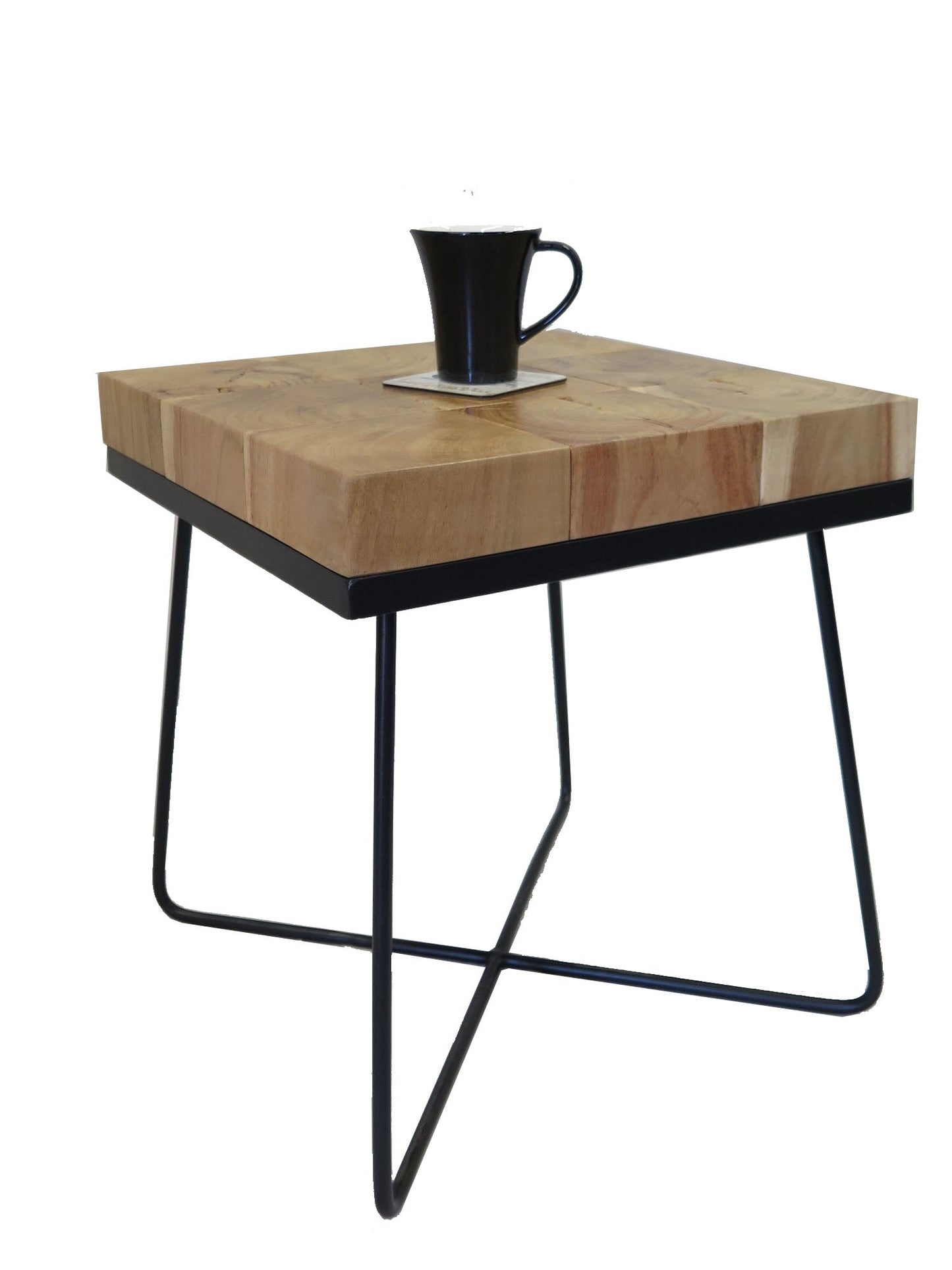 Table d'appoint carrée Drys en bois d'acacia massif (naturel/noir)