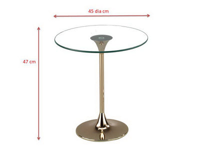 Table d'appoint Eleni - Plateau en verre transparent, piètement en métal doré 