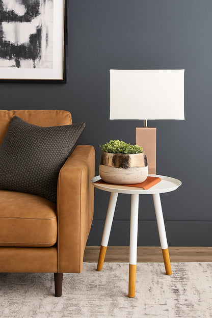 Table d'appoint/de chevet/de lampe ronde style plateau Martini (45 cm de diamètre x 46 cm de hauteur, blanche)