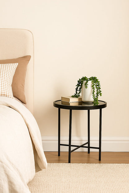 Table d'appoint/table de chevet ronde Alario avec plateau miroir - Noir