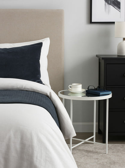 Table d'appoint/table de chevet ronde Alario avec plateau miroir - Blanc