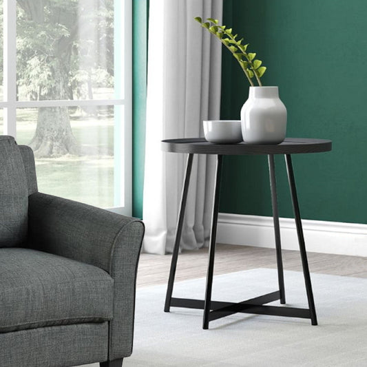 Table d'appoint ronde Louisa - Placage chêne finition noire 