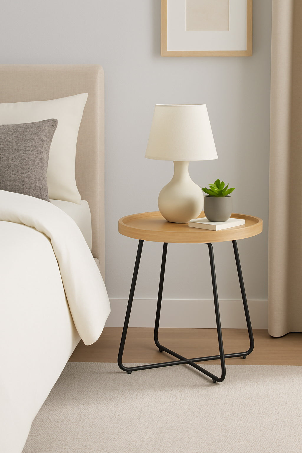 Table d'appoint ronde Sasha, plateau style plateau, placage chêne/noir 