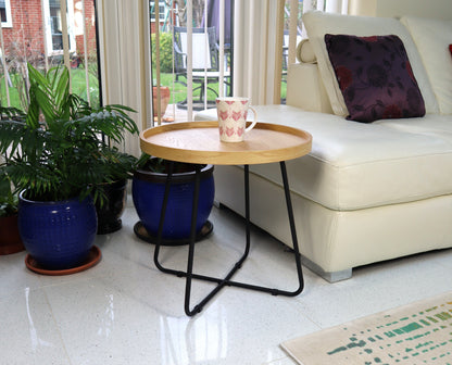 Table d'appoint ronde Sasha, plateau style plateau, placage chêne/noir 