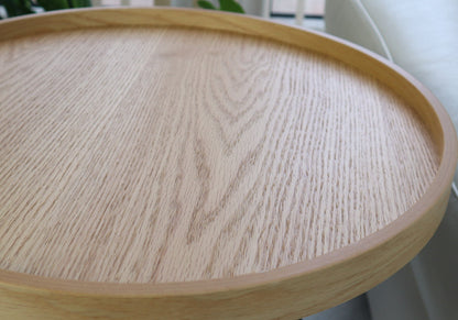 Table d'appoint ronde Sasha, plateau style plateau, placage chêne/noir 