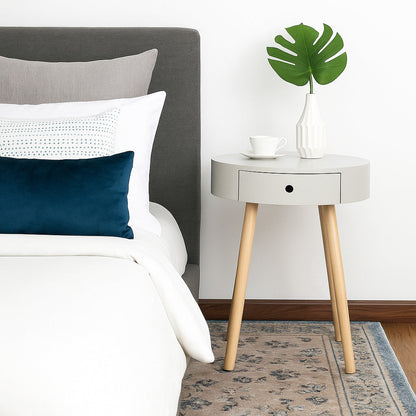 Table de chevet/lampe ronde Mona avec un tiroir (Gris, 45 cm de diamètre x 57,5 ​​cm de hauteur) 