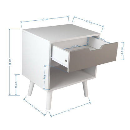 Table de chevet Ileni avec 1 tiroir, lampe de chevet pour chambre à coucher - Blanc/Gris